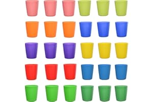 Hikrxya 30pcs Reusable Plastic Cups - 250 ml Plastic Drinking Cups -Bright Multi Coloured Plastic Tumblers Set for Children Kids, Outdoor, Parties, Picnics, Camping, BBQ’s, Travel, Kitchen