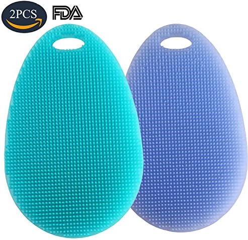 SOYAR Silicone Dish Brush，Kitchen cleaning tool brush, cleaning brush for fruit and bowl,pan,bath,multi-function(Set of 2, Blue and Cyan