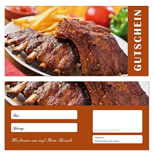 50 Stück Geschenkgutscheine (Rippchen-698) Gutscheine Gutscheinkarten für Bereiche wie Gastronomie Fleisch Grillen Restaurant