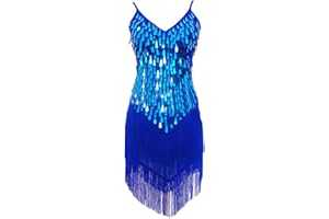 RUNYUE Damen Tanzkleid Pailletten Latein Kleid Wettbewerb Dancewear Quaste Rumbakleid