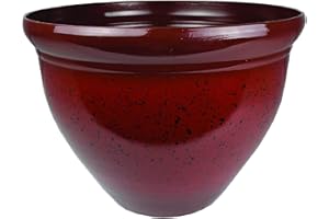 The HC Companies Pizzazz Decorative Round Flower Pots w/Ceramic Look - UV-Resistant Decorative Pot for Outdoor & Indoor Plant Pots - Modern Planter for Flower, Herbs (9” Warm Red, Pack of 1)