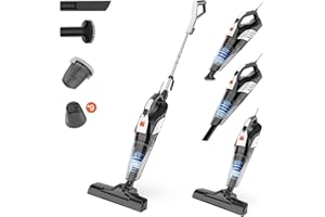 Hihhy Vacuum Cleaner, Hoover Vacuum Cleaner, 20000Pa Upgrade Suction Upright Vacuum Cleaners with 600w Motor, 4-in-1 Lightweight Corded Stick & Handheld Vacuum, Hard Floor, Stairs, Black (NewUK-611)