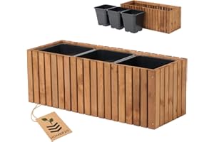 ‎HOMERZO HOMERZO Blumenkasten für innen und außen Pflanzen-Übertopf aus Holz mit Kunststoff-Pflanzeneinsatz 18 l Blumentopf eckig für Balkon oder Terrasse (98x36 h35)