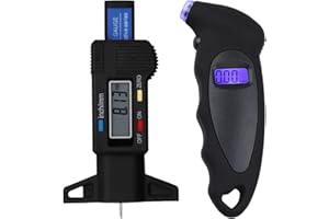 AFIODA Digital Tyre Pressure Gauge 150 PSI & Tyre Tread Depth Gauge - LCD Display for Cars, Trucks, Motorbikes & Bicycles - Backlit Screen, Non-Slip Grip, 0-25.4 mm Tread Depth Measurement Tool