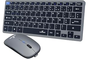 Bluestork - Pack Mini V2 Clavier Souris Sans Fil Rechargeable - Clavier sans fil AZERTY, Format Compact & Souris 1600 DPI - Double Connexion : 2.4 GHz & Bluetooth - Autonomie 80H - Windows/Android/iOS