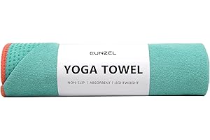 Eunzel Hot Yoga Towel - Microfiber Non Slip Yoga Mat Towel with Grip Dot Sweat Absorbent Towel for Hot Yoga, Pilates and Fitness 72" x 24", Teal/Orange