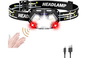 SENDALE Linterna frontal LED recargable,Linterna Cabeza 5000 lúmenes,9 LED,funciona con pilas,luz roja y sensor de movimiento,7 modos de luz,mantenimiento,pesca