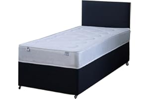 IN2BED LTD 3FT Single Black Fabric Divan Bed Set Including Deep Quilt Mattress And Headboard