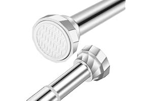 TUTJEN Silver Shower Curtain Pole No Drilling,Adjustable Shower Curtain Pole Spring Tension 155-215cm', 2.5cm Diameter Stainless Steel Brushed Nickel Shower Pole for Bathroom,Room Divider,Closet Rod,No Rust