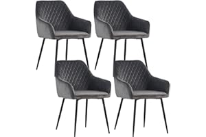 ‎JYMTOM JYMTOM Samt Esszimmerstühle 4er Set Küchenstuhl Polsterstuhl Wohnzimmerstuhl Sessel mit Rückenlehne Armlehne Metallbeine,Grau 4pc