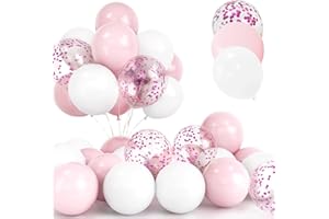 YOYOIN 30 Piezas Globos Rosas, 12 Pulgadas Rosa Confeti Globos, Latex Helio Rosa Pastel y Blanco Globos con Cinta para Cumpleaños Aniversario Boda Niños Baby Shower Fiesta Decoración