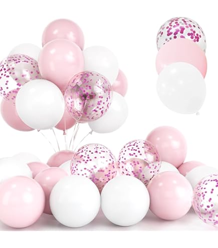 60 Palloncini Rosa Pastello Per Feste - Metallizzati, Opachi E A Coriandoli, Per Battesimo, Matrimonio, Compleanno - Foto 7