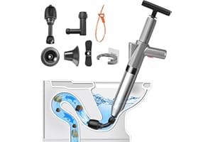 LightingWill High Pressure Toilet Plunger Set, Toilet Unblocker Heavy Duty with A Holder and 4 Replaceable Heads, Toilet Unblocker Tools for Unblocking Toilet Bathtub Shower Floor Drain and Pipe Clog