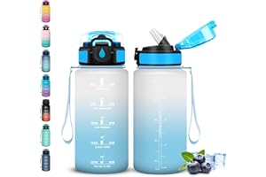 Grsta Gourde, 500ml Gourde Enfant, Gourdes Paille anti Fuite, Gourdes Graduée avec Marqueur de Temps, Gourd Sport pour Garçons&Filles, Gourd Reutilisable pour l'École, Bureau, Camping, Sport