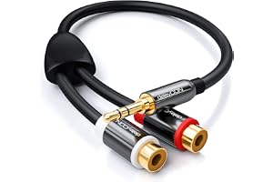 deleyCON 20cm Kort Stereoljud RCA till Jack-Kabel - 3,5 mm Jack-Hane till 2x RCA-Hona - Metall - Guldpläterad