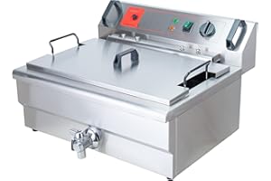 Valgus Friggitrice elettrica professionale in acciaio inossidabile 3000W 30L Friggitrice da cucina da banco di grande capacità con cestello e coperchio, sistema di scarico per ristorante e casa