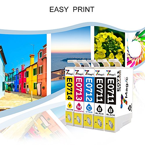 7Magic Combo pack Cartucho de tinta reemplazo para Epson T0711 T0712 T0713 T0714  T0715   2 Negro  1 Cian  1 Magenta  1 Amarillo  de Alta Capacidad Compatible con Epson Stylus SX218 SX100 SX110 SX105 SX115 SX205 SX405 SX515W SX600FW DX4000 DX4050 DX7400 SX410 SX415 BX600FW BX300F de Impresora