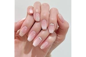 JUSTUSNX 24 uñas postizas cuadradas de color rosa y blanco degradado, uñas postizas cortas francesas a presión para mujeres y niñas (B)