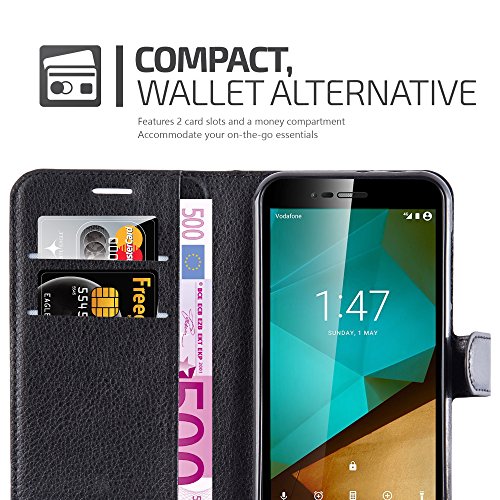 Cadorabo - Funda Vodafone Smart Prime 7 Book Style de Cuero Sint  tico en Dise  o Libro - Etui Case Cover Carcasa Caja Protecci  n  con funci  n de suporte y Tarjetero  en Negro-Fantasma