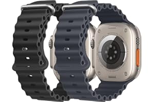 NUKELOLO Ocean Pasek kompatybilny z Apple Watch Ultra 49 mm, 45 mm, 44 mm, 42 mm, 41 mm, 40 mm, 38 mm, miękki silikon, sportowy pasek do iWatch Series Ultra 8, 7, 6, 5, 4 SE, 2 sztuki