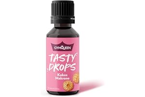GymQueen Tasty Drops 30ml, Gouttes de saveur sans calories, sans sucre et sans graisse, Gouttes d'arôme pour édulcorer les aliments, sans colorants, Macaron au Coco