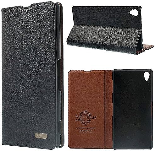 Sony Xperia Z3 Phone Genuine Real Leather Wallet Flip Slim Case Cover|2 Screen Protector (Xperia Z3, Black)