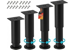 ‎STAHLIA Stahlia Möbelfüße verstellbar Tischbeine Metall Schwarz 150-270mm (4er Set) Ø38mm Bettfüße Füße für Möbel Sofa Füße Möbelerhöhung Schrankfüsse Möbelbeine