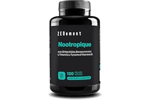 ZENEMENT Nootropique - Formule pour augmenter l'énergie, concentration, fonctions cérébrales, l'agilité mentale et mémoire - Ginkgo Biloba, Bacopa, L-Théanine, Tyrosine et Vitamines B6 & B12-120 Gélules