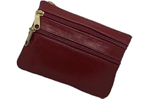 FIONCCI Monedero Mujer Piel Auténtica Pequeño con Cremalleras - Tarjetero Monedero (Granate)