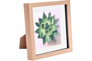 Nicola Spring 8 x 8 3D Shadow Box Photo Frame - Craft Display Picture Frame with 6 x 6 Mount - Glass Aperture - Light Wood