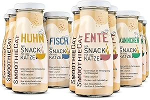 Katzen Smoothie SmoothieCat 12er Mix - je 3X: Huhn, Ente, Fisch, Kaninchen - Flüssignahrung für Katzen - Katzensuppe - Katzenmilch - Zucker- & glutenfrei - je 150ml