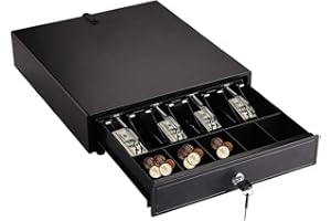 LN COZY CORNER Cash Drawer – Heavy Duty Electronic Cash Register Drawer with Lock, 4 Bills and 5 Removable Coin Trays for Retail, Point of Sale System (33.5x38x8cm)