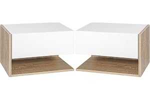 HOMCOM Set med 2 hängande sängbord skjutlåda vit ek