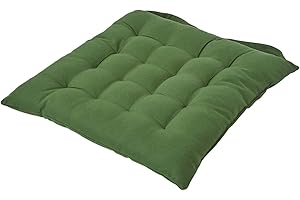 HOMESCAPES - Seat Pad - Dark Olive Green - 40 x 40 cm - Indoor - Garden - Dining - Chair Cushion - 100% Cotton - Well Filled - Easy Care - Washable At Home