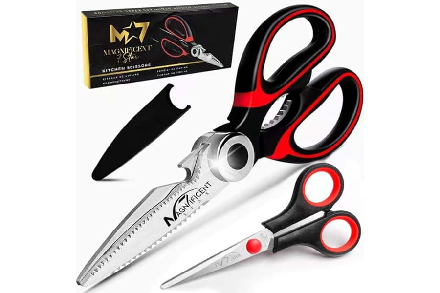 Magnificent Kitchen Scissor, Heavy Duty Scissors for Kitchen Use with Safety Cover & Soft Grip & Multi-Functional Utility Scissors, Shears for Meat Poultry Herbs Cutting, Bottle Jar Opener