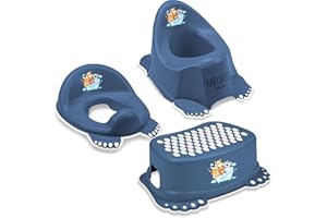 Babykajo 3 in 1 Baby Töpfchen Set - Kinder Töpfchen + Kinder Toilettensitz + Kinder Tritthocker – aus BPA freiem Plastik und mit Antirutschfüßchen. (dunkelblau)