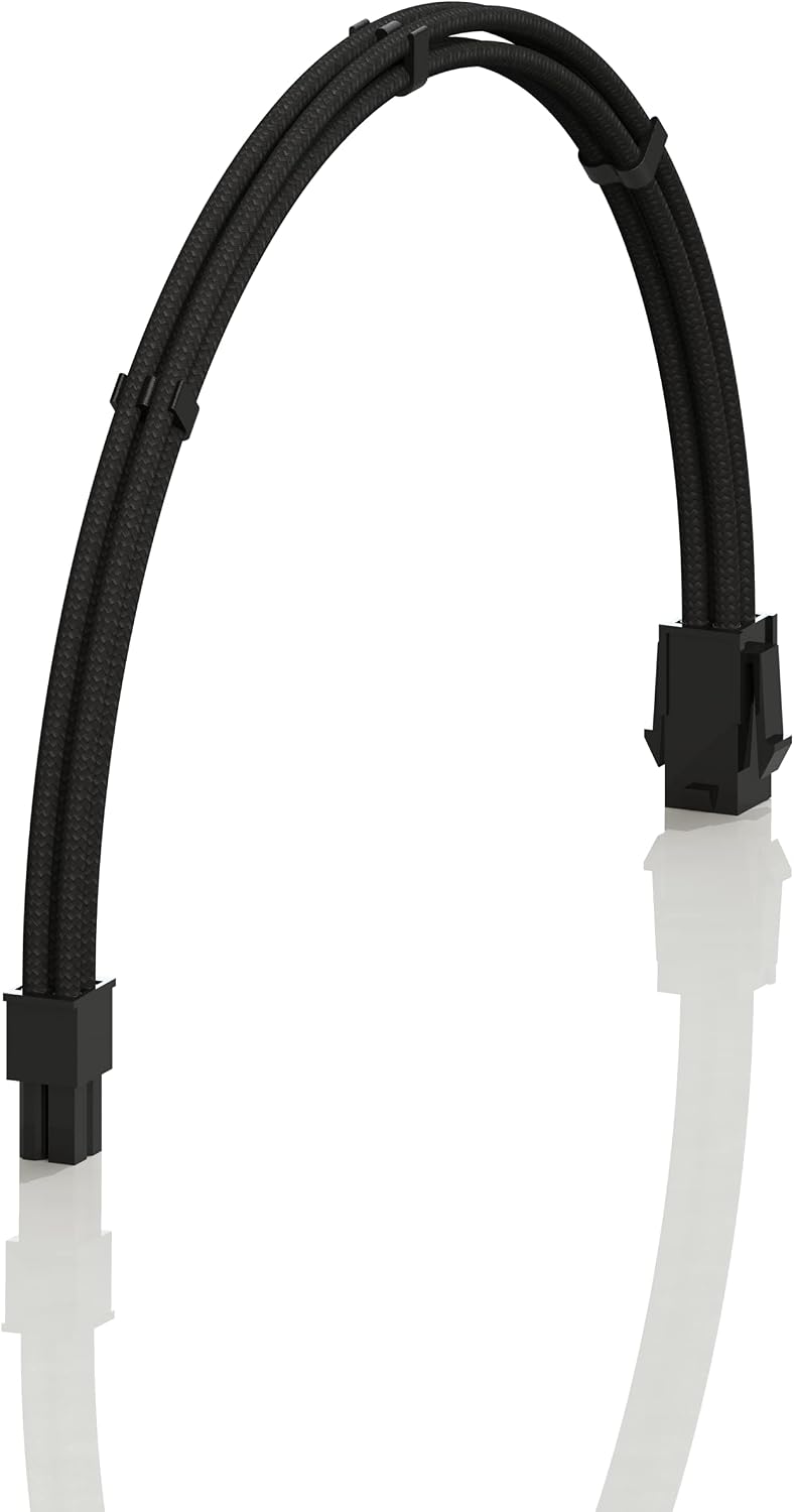 LINKUP - AVA 30cm EPS 4 Pin CPU ATX Motherboard PSU Power Supply Braided Sleeved Custom Mod PC Extension Cable w/Combs | Strong & Stiff Design | Single Pack | 300mm - Black