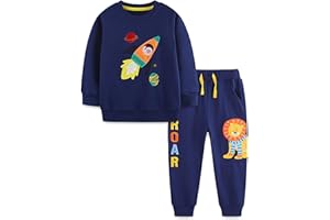 TCWWBB Toddler Boys Clothes Sets Dinosaur Digger Rocket Outfits Kids Long Sleeve Jumper Sweatshirt&Pants Jogger Clothing Set Baby 2 Pieces Crewneck Cotton Winter Outfit Set Age 1-7 Years Old