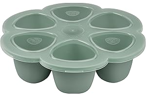 BÉABA, Multiportions Silicone de qualité premium, Résistance thermique extrême, Four et micro-onde, 6 alvéoles indépendantes, Couvercle hermétique, Fabriqué en Italie, 6x90 ml, Sauge