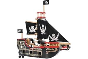 Le Toy Van - TV246 - Pirate Galion jeu en bois 3 ans, bateau pirate de Barbarossa, 2 pirates inclus, phosphorescent, 48 x 24 x 49 cm, jeux Montessori écologiques