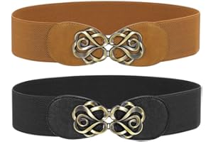 WERFORU 2 Pack Women Elastic Cinch Belt Vintage Stretchy Wide Waist Belt for Dresses