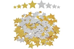 EUPSIIU 200 Pezzi Gommapiuma Stelle Glitter Adesivi, Adesivi Glitter Autoadesivi in Schiuma, Stelle Adesivi Natale, per Creazioni Fai da Te, Biglietti d’Auguri Buste Regalo Adesivi (Oro, Argento)
