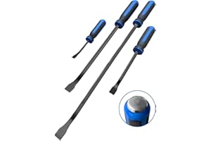 ROTATION Pry Bar Set Heavy Duty, Thicker Hammer Strike Cap, Angled Tip, Mechanic Hand Tools for Automotive, Demolition, Nail Puller, Crowbar | 4-Piece | Blue