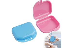 FLLYVLY Set di 2 Custodie per Apparecchi Ortodontici e Dentiere, Scatole Protettive in Plastica Impermeabile, per la Conservazione di Bite Dentale e Protesi, Colori Rosa e blu, Dimensioni 7,5 x 8 x 2,7 cm