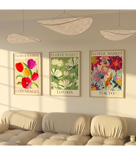 Habseligkeit Wandkunstdrucke - Rote Blumen Abstrakt - 6 Poster 20,3x25,4cm Ungerahmt - Boho Deko