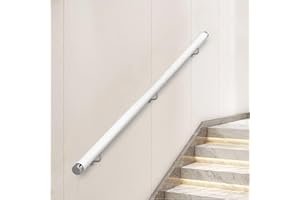 KEPMOGOH Wooden Handrails for Stairs, Non-Slip Stair Railings with Brackets, Against The Wall Elderly and Children's Safety Grab Bar Kit, for Interior Corridor Villa Building Loft (White, 300cm)