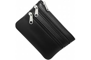 FIONCCI Monedero Mujer Piel Auténtica Pequeño con Cremalleras - Tarjetero Monedero Negro