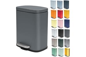 Spirella - Poubelle de Salle de Bain à Pédale en Inox AKIRA - Fermeture Douce Easy-Close, Revêtement Anti Trace de Doigts - 21,4 x 17,6 x 30 cm - 5L - Gris Mat