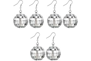 GEAANEN 3 Paar Discokugel Ohrringe Mirror Ball 70s Mirrorball Für Damen Und Mädchen Retro Disco Motto Party Kostüm Zubehör
