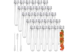 SCHYIDA 30 Stück Reagenzgläser mit Schraubverschluss 45ml Reagenzgläser Kunststoff Transparent Reagenzglas mit Deckel Reagenzröhrchen mit Schraubverschluss für Süßigkeiten mit Reinigungsbürste